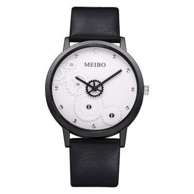 

Korean fashion personality gear mirror quartz watch wish hot sale unisex PU strap watch