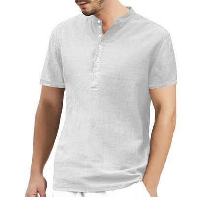 

Fashion Mens Cotton Linen Slim Fit Shirt Summer Cool Casual O-Neck Shirts Tops
