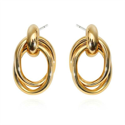 

Vintage Drop Dangle Earrings For Women Geometric ZA Metal Statement Earrings Gold Silver Color Twist Round Simple Punk Jewelry