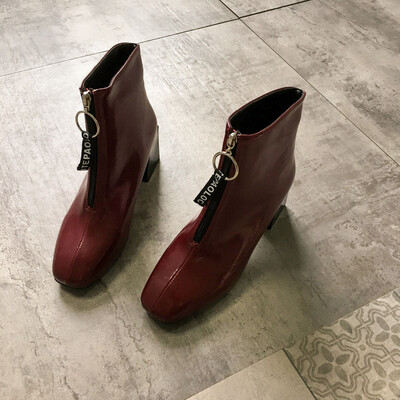 

Children of retro boots autumn-style British style ulzzang front zipper boots thick heels&high heels