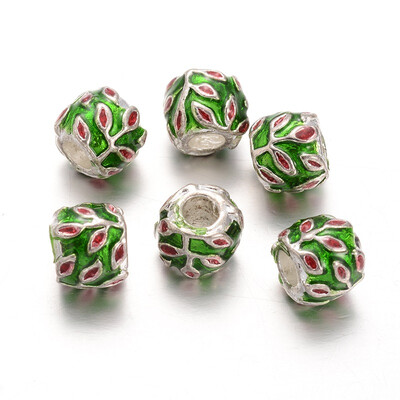 

Rondelle Alloy Enamel European Beads Silver Green 9x10mm Hole 4mm