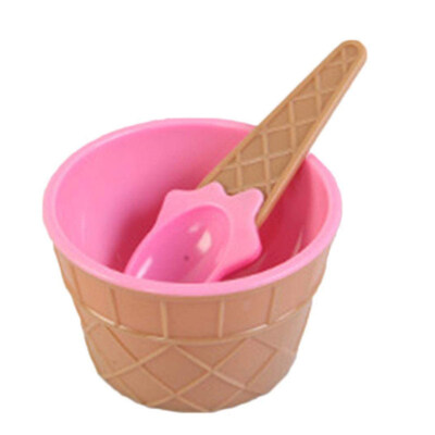

6Pcs Plastic Children Kid Lovely Ice Cream Bowl Spoon Dessert Tableware Supplies