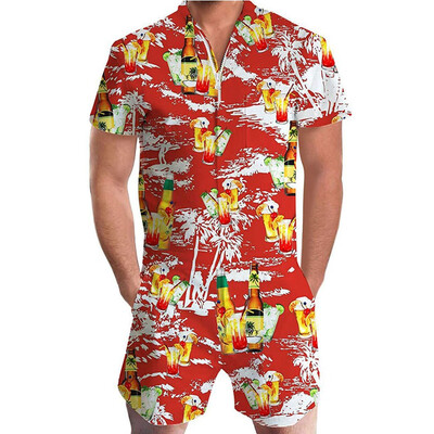 

Men Romper Street Casual Cargo Pants Jumpsuit Overall T-Shirt Shorts Set
