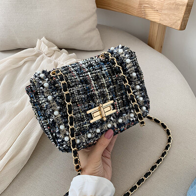 

Summer fresh small bag female 2019 new popular girl woolen shoulder bag casual woven chain Messenger bag