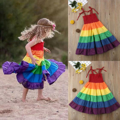 

Rainbow Toddler Baby Kid Girl Ruffle Sleeveless Party Dress Sundress Clothes