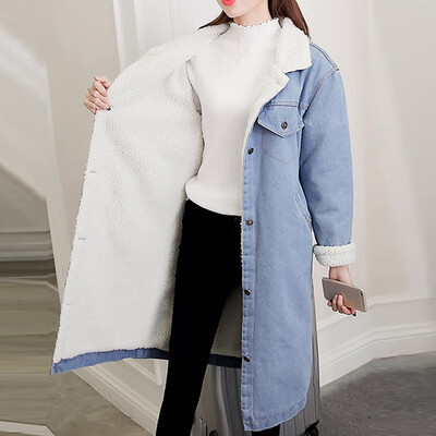 

Toponeto Women Long Sleeve Plus Velvet Thickening Denim Outcoat Wind Warm Jean Outwear