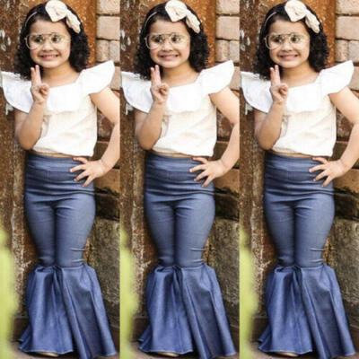 

UK Toddler Baby Girl Kids Off Shoulder T-shirt Pants Holiday Outfits Sets Summer