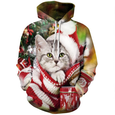 

Women\s Casual Hoodie 3D Print Santa Cat Christmas Hoodie