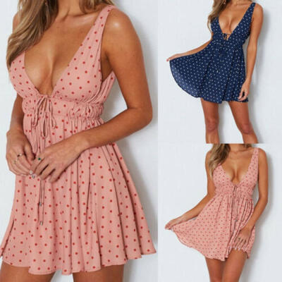 

Sexy Women Sleeveless V-Neck Boho Mini Dress Summer Casual Party Beach Sundress