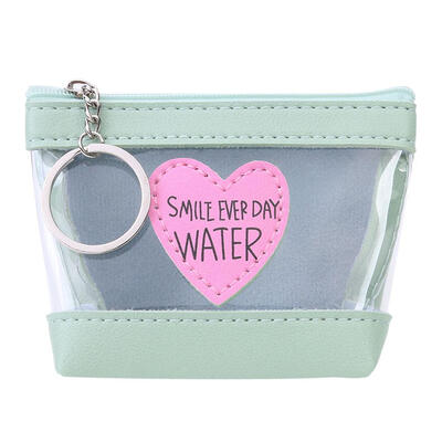 

Leather Short Clutch Women Money Coin Purse Clear Heart Decor PVC Wallet