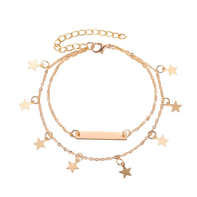 

Exquisite Double-Layer Five-Pointed Star Pendant Women&39S Anklet Gold Bracelet On The Leg Foot Beach Anklet For Women Jewelry