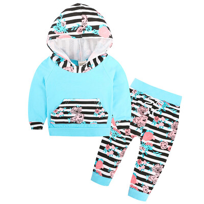 

2pcs Newborn Infant Baby Boy Clothes Set Striped Hoodie TopsFloral Pants Outfit