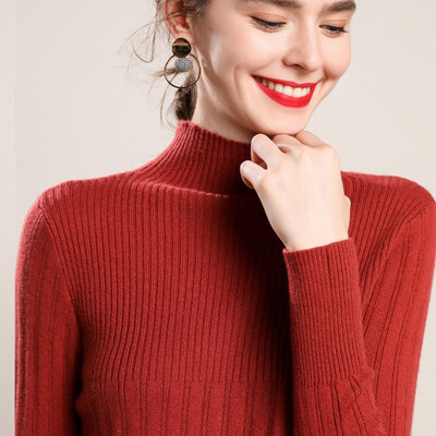 

QIANMUCHUN Womens Half High Collar Sucker Slim Cashmere Sweater 5785