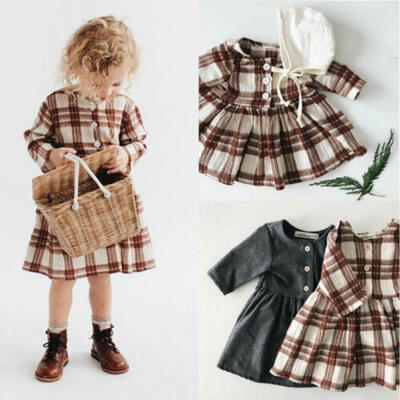 

US Infant Baby Girl Popular Plaid Long Sleeve Ruffles Dress Summer Clothes Tops