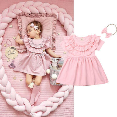 

Toddler Baby Kids Girl Party Pink Ruffle Dress Headband Princess Outfit Clothes