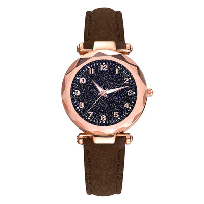 

Best Selling Women Watches Irregular Starry Sky Dial Ladies Analog Quartz Wristwatch Soild Color Leather Strap Clock Kol Saati50
