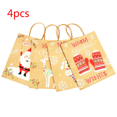 

4pcs Christmas Kraft Paper Present Gift Bags Santa Claus Elk Candy Chocolate Cookies Gift Bag Christmas Party Decorations