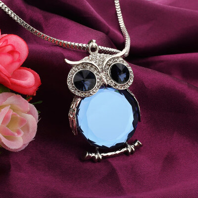 

Women Owl Rhinestone Crystal Pendant Necklace Animal Long Sweater Chain Jewelry