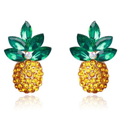 

New Rhinestone Yellow Green Pineapple Stud Earrings For Women Unique Fashion Jewelry For Women Christmas Gifts