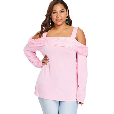 

Plus Size Long Sleeve Cut Out Shoulder Wide Strap Top