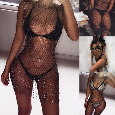 

Women Bikini Cover Up Dress Mesh Fishnet Hollow Out Swimsuit Swimwear Dresses
