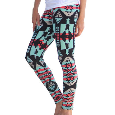 

Fashion Women Leggings Contrast Color Print Fitness Sports Pants Stretchy Cropped Yoga Trousers