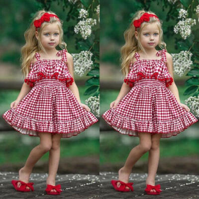 

Summer Toddler Kids Baby Girls Plaids Dress Princess Party Wedding Tutu Dresses