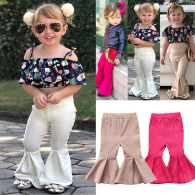 

Toddler Baby Girls Bell Bottom Pants Stretchy Flare Wide Leg LeggingsTrousers