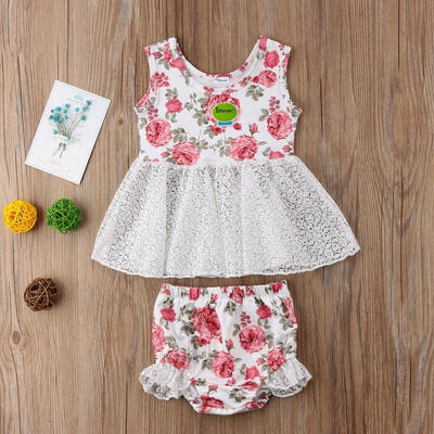 

Toddler Baby Girls Floral Outfits Clothes Sleeveless Tops VestBow Skirts Dress