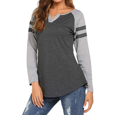 

Full Sleeve Striped Patchwork Women Casual Summer T Shirt Girl Tee Tshirt Loose Top T-Shirt