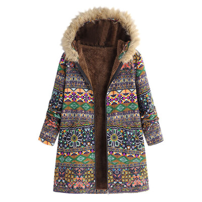 

Roseonmyhand Womens Winter Warm Outwear Floral Print Hooded Pockets Vintage Oversize Coats