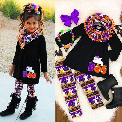 Halloween Toddler Kids Baby Girl Autumn Spider Top Long Pants Leggings 2PCS Outfits Set Clothes 2-7T