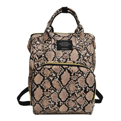 

Snake Print Mommy Travel Backpacks Large PU Leather Maternity Nappy Bags