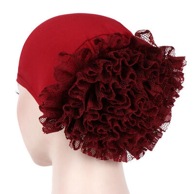 

Solid Color Lace Flower Women Muslim Hijab Turban Arabic Head Scarf Cap Hat