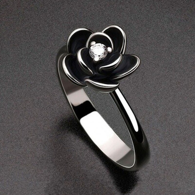 

Novelty Women Black Rose Flower Diamond Ring Vintage Engagement Jewelry Ring