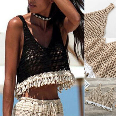 

Women Casual Crochet Tank Tops Vest Blouse Sleeveless Crop Top Shirt Cami Top