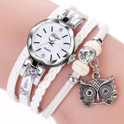 

Round Owl Table Cute Owl Pendant Surround Watch Small Twist PU Bracelet Watch