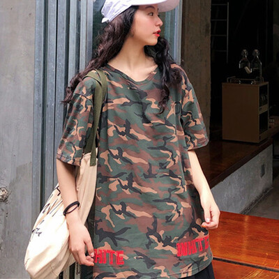 

women Summer Trend Loose Camouflage Print T-shirt Novel Round Neck Short-sleeved Womens T-shirt