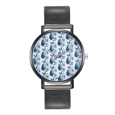 

〖Follure〗Woman Fashion Avocado Pattern Alloy Steel Strap Analog Quartz Round Watch