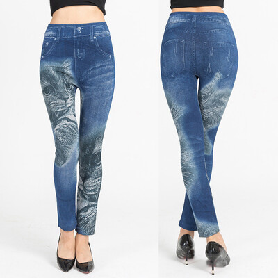 

Tailored Ladiesprinted Jeans Bottoms Hip Lift Overshoot And Slim Nine-minute Pants