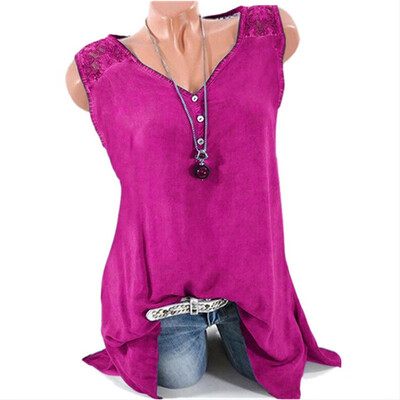 

Starmoon Women Plus Size Casual Lace V Neck Solid Daily Sleeveless Vest Tops Shirt Blouse