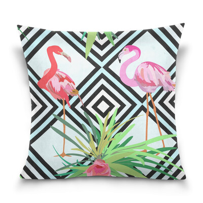 

ALAZA Throw Pillow Cover 16 X 16 inch Christmas Gift Cushion Cover with Red And Pink Flamingos Printed Pillowcase