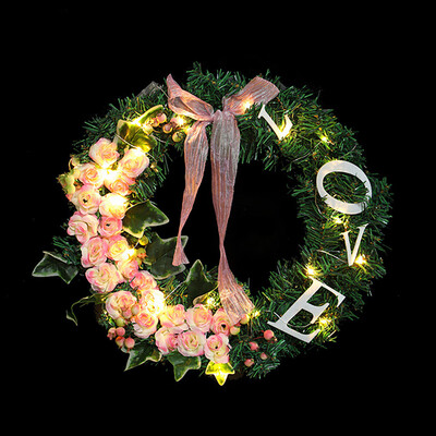 

Toponeto Pink Love Letter Garland Rose Wreath Home Window Decoration Pendant