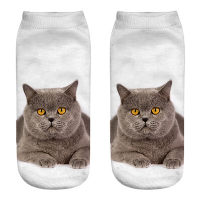 

1Pair Women Low Cut Ankle Socks Funny Socks Cat Cartoon 3D Printing Socks Cotton Hosiery Printed Socks