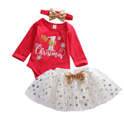 

Newborn Baby Girl My 1st Christmas Romper Tutu Skirt 3Pcs Clothes Outfits Set