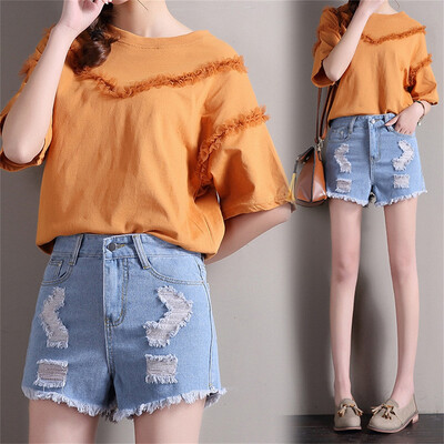 

Tailored Women High Waisted Washed Ripped Hole Short Mini Jeans Denim Pants Shorts