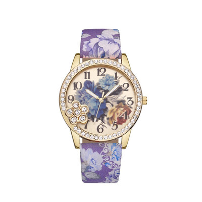 

Vintage Fresh Floral Pattern With Rhinestone Womens Watches Bayan Kol Saaty Fashion Simple And Cool Relojes Para Mujer