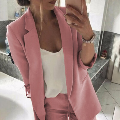 

Womens Solid Lapel Collar Business Blazer Long Sleeves Slim Work Office Coat