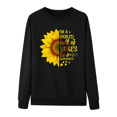 

Tailored Women Long Sleeve Sunflower Print Loose Sweatshirt Automn&Winter Blouse