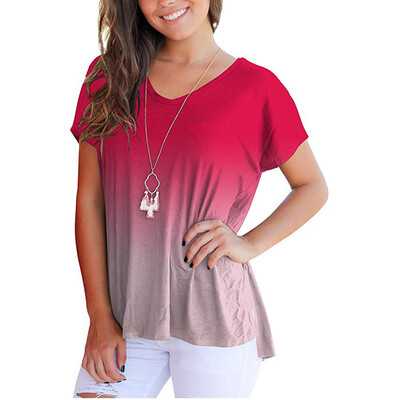 

Starmoon Womens Fashion Gradient Color V-Neck Short Sleeve T-shirt Tops Blouse